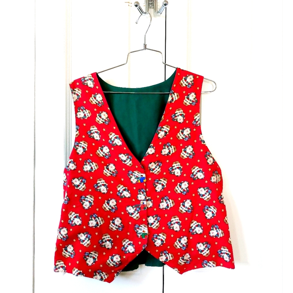 Vintage Christmas Patchwork Santa‎ &  Stocking Vest Approx Medium "Ugly Sweater"